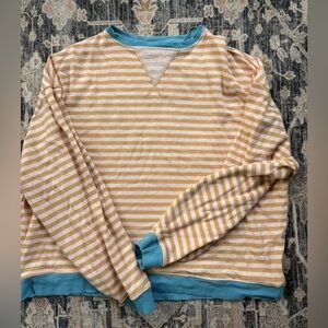 We The Free Striped Cream and Blue Crewneck Sweater